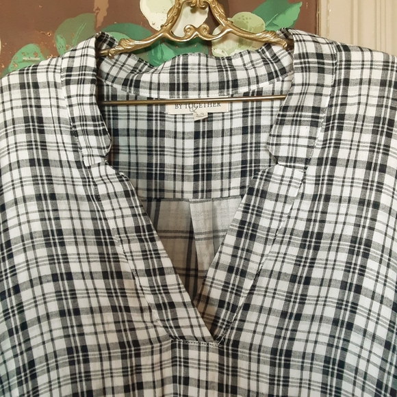 BY TOGETHER 100% Cotton Plaid Long Sleeve Top with Pockets Size Large - Picture 2 of 11